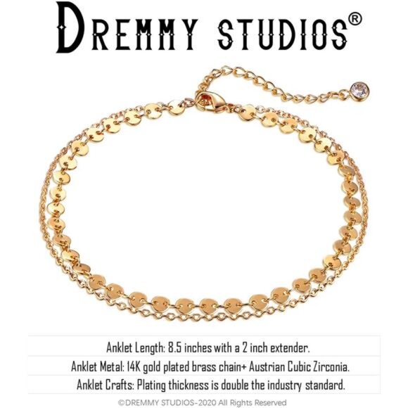 Simple Gold Chain Anklet,14k Gold/SilverPlated Dainty Disc Evil Eye Summer Beach - Picture 5 of 7